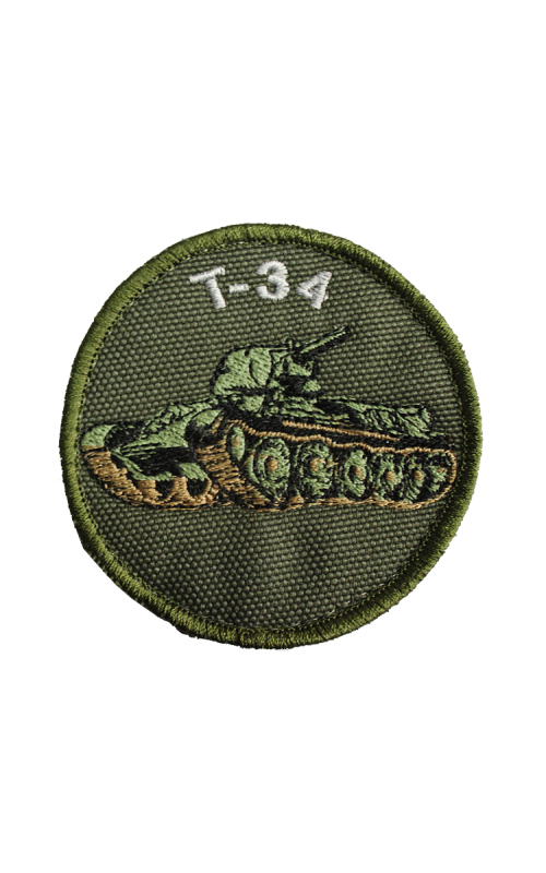 Шеврон ТАНК Т-34 7 см  хаки на контактной ленте